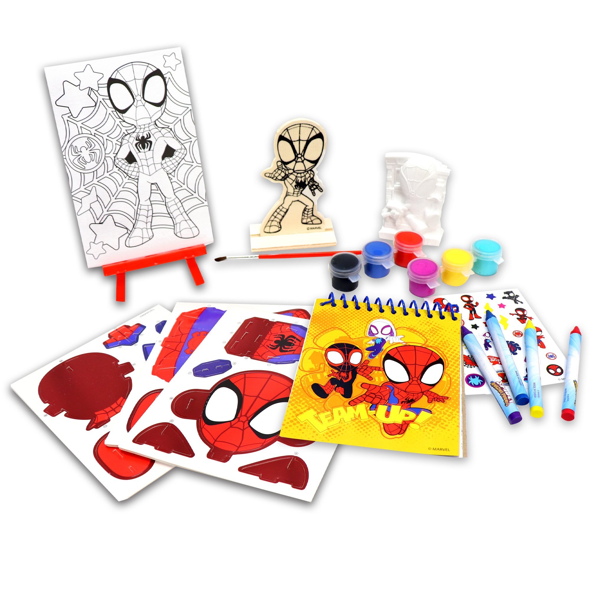 Tara Toy: 5-In-1: Creativity Tub - Spidey & His Amazing Friends - Build A Marvel Character, Canvas-Wood-Plaster Painting, Activity Pad, Kids Ages 3+