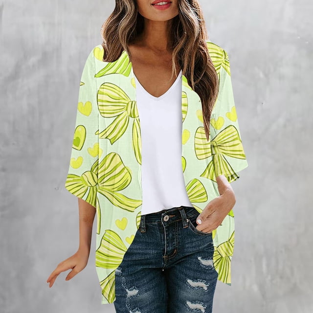 LOVZFMLL Cardigan pour Femmes Mode Décontractée Printemps et Été Imprimé Manches 1/2 Cardigan Haut