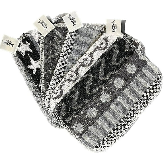 Skoy Scrub, 4-Pack Reusable, Non-Scratching Dish Scrubber for Kitchen and Household Cleaning, Planet-Friendly, Dishwasher Safe Soft Scrub, Monochromatic Colors