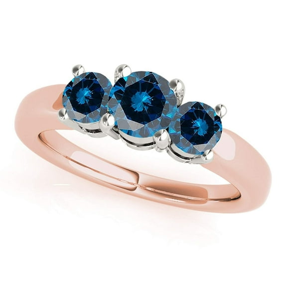Mauli Jewels Engagement Rings for Women 0.50 Carat 3 Stone Two-Tone Blue Diamond Engagement Ring 4 Prong-Setting 14K Rose & White Gold