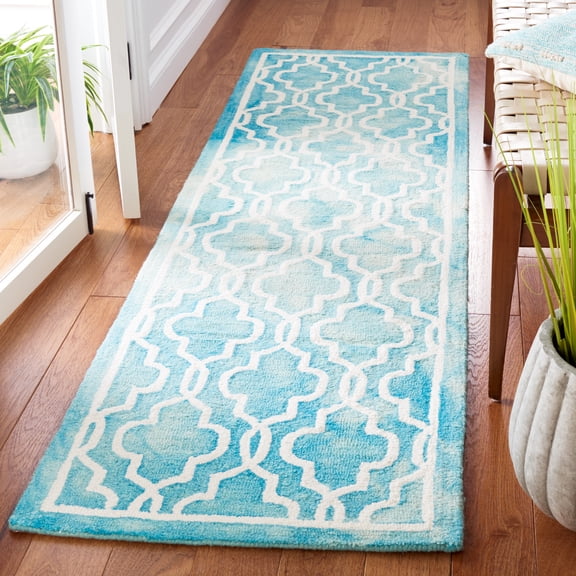 Safavieh Dip Dye Leighton Geometric Wool Runner Rug, Turquoise/Ivory, 2'3" x 6'