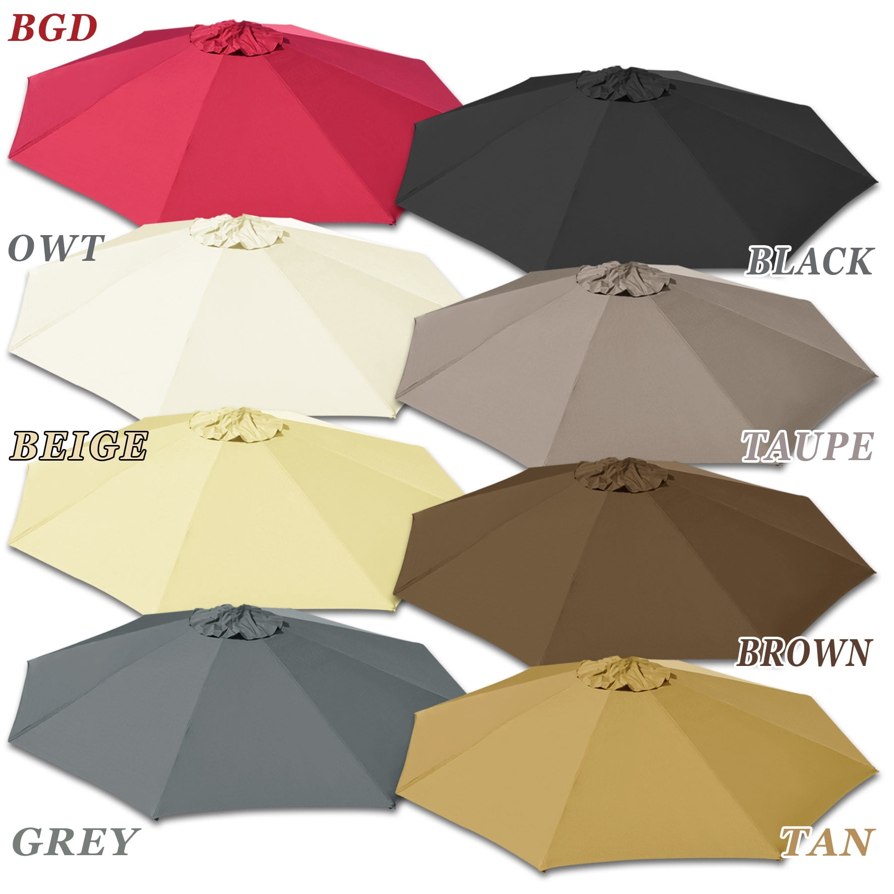 Sunny 10' Umbrella Canopy Top Cover Patio Replacement Top Cover 8 Ribs Outdoor Sunshade (Grey)