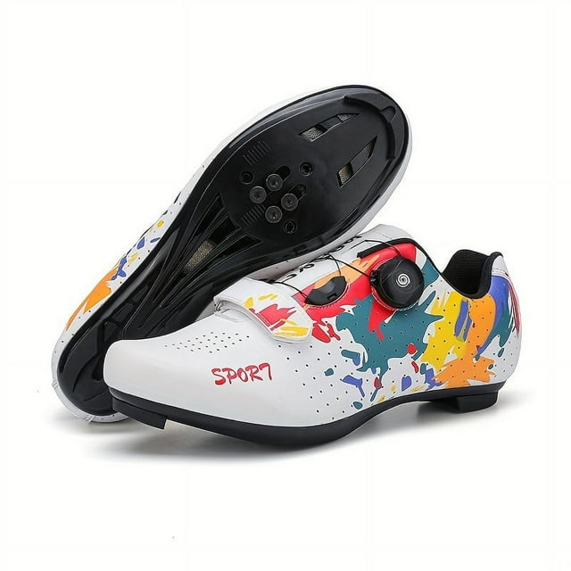 DEBGFS Men‘s Professional Cycling Shoes - Low Top Sneakers with SPD Cleat Compatibility Rotary Buckle Ideal for Mountain Bike Riding & Racing Outdoors,White without lock,US 12.5
