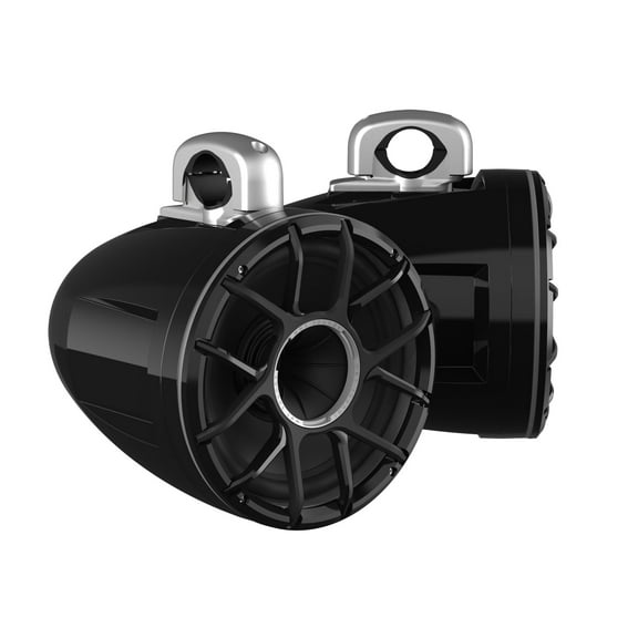 Wet Sounds REV 10 HD 10" Horn Loaded Compression Driver Tower Speakers with XZ Grills & Silver Aluminum Fixed Clamps, 300 Watts RMS, Black, Pair