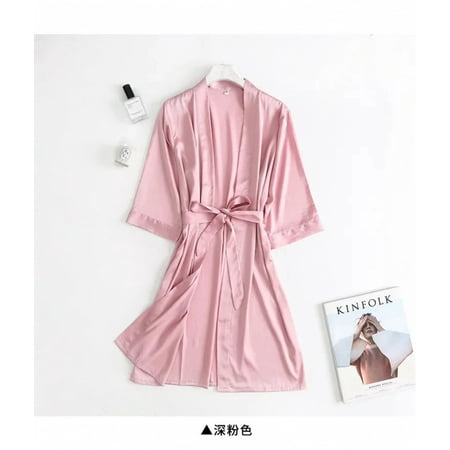 Women Wedding White Bride Robe Morning Gown 3/4 Sleeve Sleepwear Loose Nightgown Female Silk Satin Kimono Bathrobe Lingerie