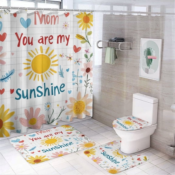 Shower Curtain Sets with Rugs 4 Piece Mother's Day Quotes with Non-Slip Rugs Toilet Lid Cover and Bath Mat Birthday Gifts Bathroom Decor Set with Accessories for Bathroom Decor 72inch X 72inch