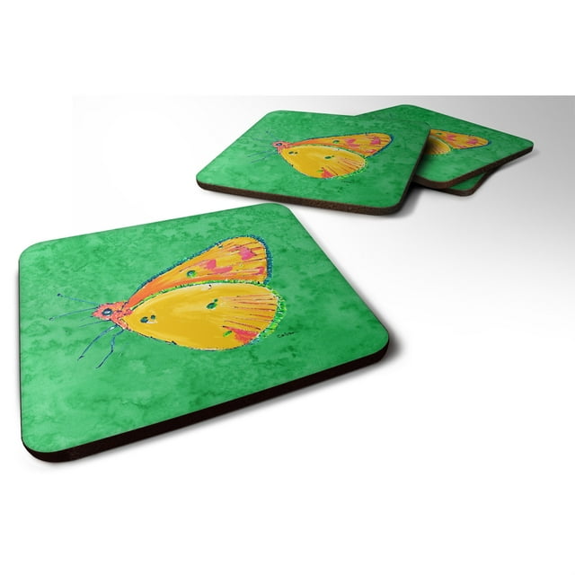 "Caroline's Treasures 8861FC Butterfly Orange on Green Foam Coasters (juego de 4), 3.5" de alto x 3.5 "de ancho, multicolor" Caroline's Treasures 8861FC