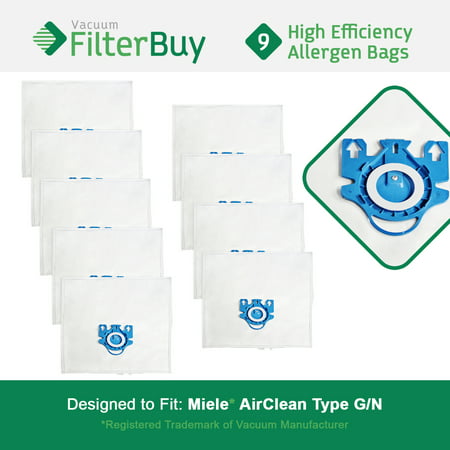 9 - Miele GN Vacuum Bags.  Miele 10123210.  Designed by FilterBuy to replace Miele AirClean GN Vacuum
