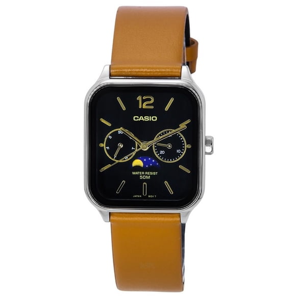 Casio Standard Analogique Phase de Lune Bracelet en Cuir Cadran Noir Quartz MTP-M305L-1A Montre pour Homme