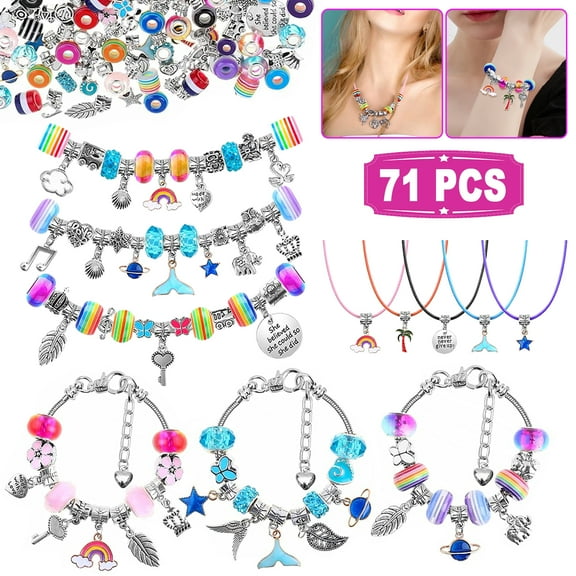 Celectogo 71pcs Charm Bracelet Making Kit, DIY Charm Bracelets Beads for Adults and Beginner Jewelry Making Kit