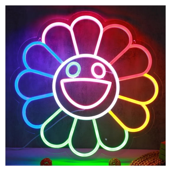Sun Flower Smile Face Neon Sign Colorful Light USB Powered For Party Home Birthday Bedroom Kids Room Art Wall Decor