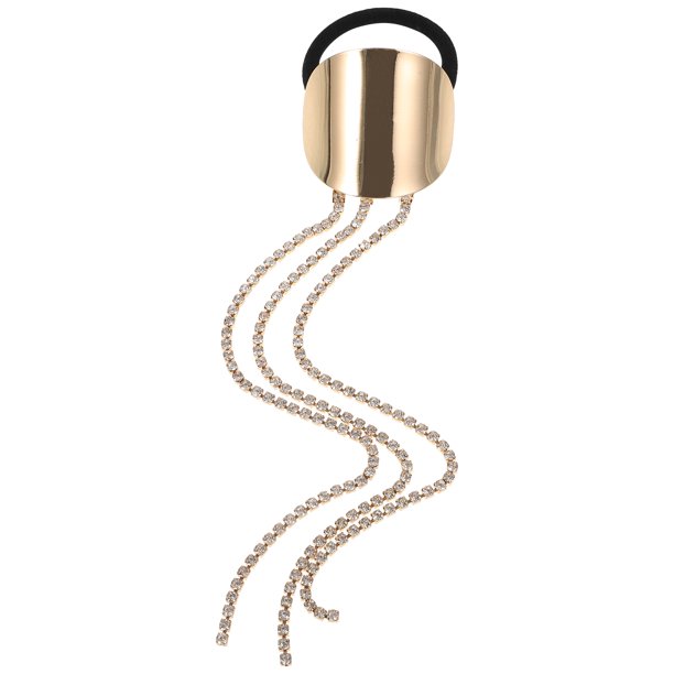 unbranded Gold Metal Ponytail Cuff Hair Rope for Women with Tassel Stylish High Ponytail Holder Accessory