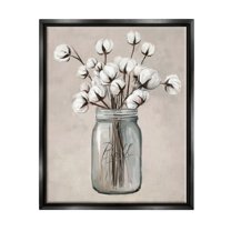 Stupell Industries Cotton Flower Jar Vase Botanical & Floral Painting Black Floater Framed Art Print Wall Art