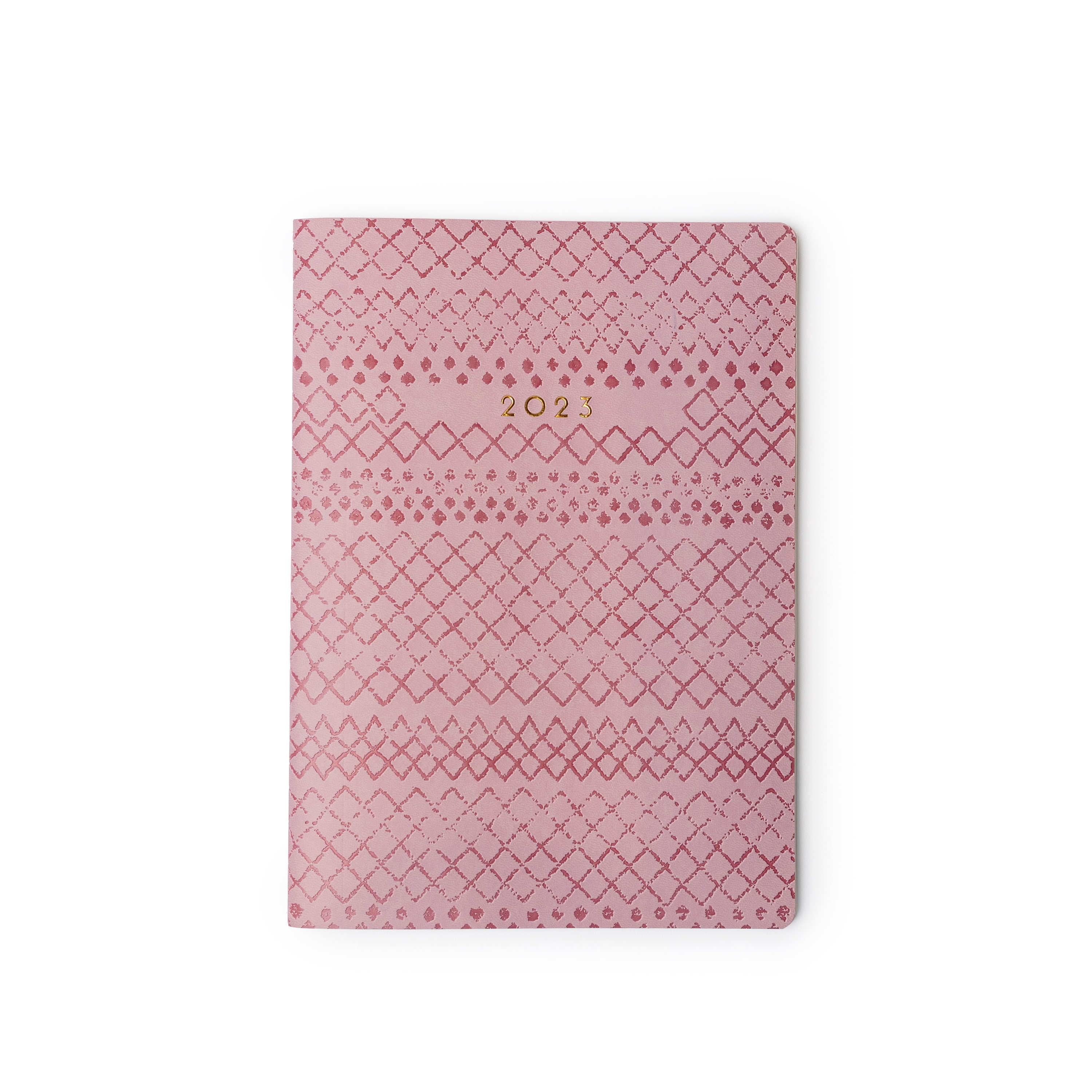 2023 Leatherette Monthly Planner 7" x 9.75" Pink Global Geo Blush by Pen+Gear