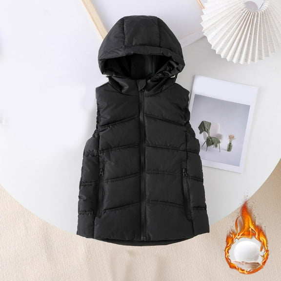 Maqroz Puffer Vest Boys Girls Mid Length Hooded Zip Up Down Vest Winter Warm Sleeveless Quilted Jacket with Zipper Pockets Outerwear, Szies 3-12
