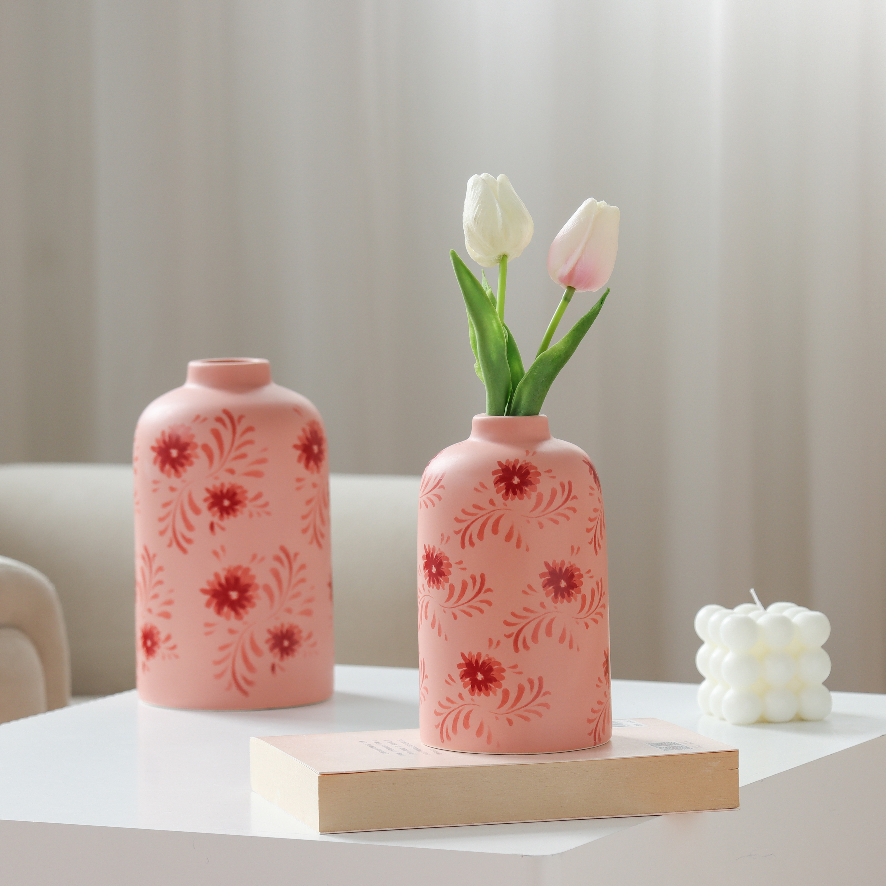 Mainstays by Becky G. & Alejandra Small 6.38 in Pink Flower Decorative Ceramic Vase