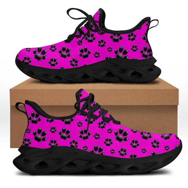 Zapatos planos con estampado de huella de perro negro para mujer, zapatillas cómodas para caminar, calzado de plataforma para mujer