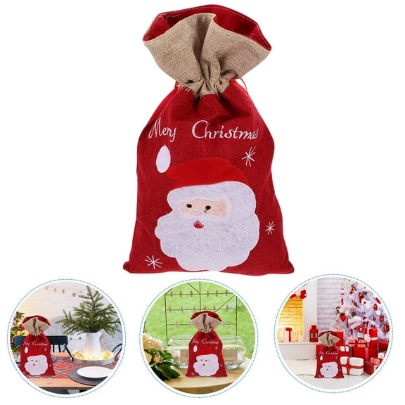 SOPOTUTU Christmas Burlap Bags Linen Multi 1PC Wrapping Bags For Presents