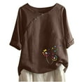 thumbnail image 2 of T Shirt For Women 2024 Cotton Linen Oversized T Shirts for Women Crewneck Short Sleeve Casual Summer Tops Lightweight Loose High Low Blouse, 2 of 4
