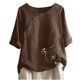thumbnail image 1 of Blusas de Manga Corta para las Mujeres Impresas Cuello Redondo Camiseta Casual, Blusa de Algodón de Imitación para las Mujeres, 1 of 4