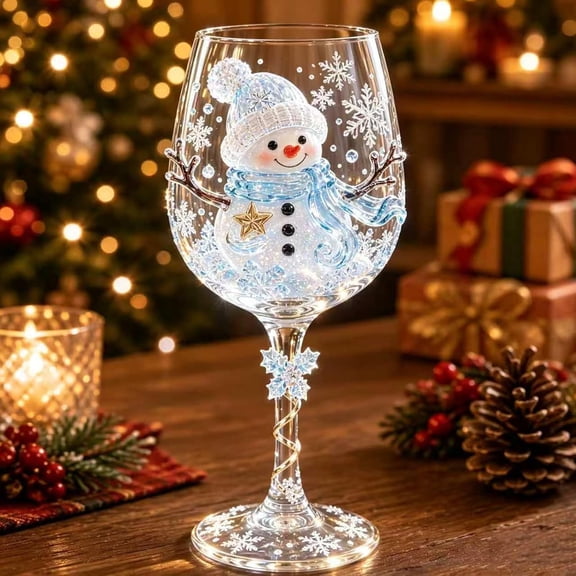 Christmas cups, 3D Christmas glass art cups, 3D three-dimensional handleless festive wine glasses, tableware, suitable for and juice, Christmas glassware for festive parties and holiday gifts-B