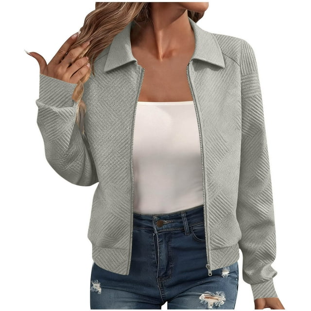 Birdeem Veste Décontractée Unie pour Femmes, Col Rabattu, Manches Longues, Fermeture Éclair, Mode, Vestes pour Femmes, Blouses pour Femmes