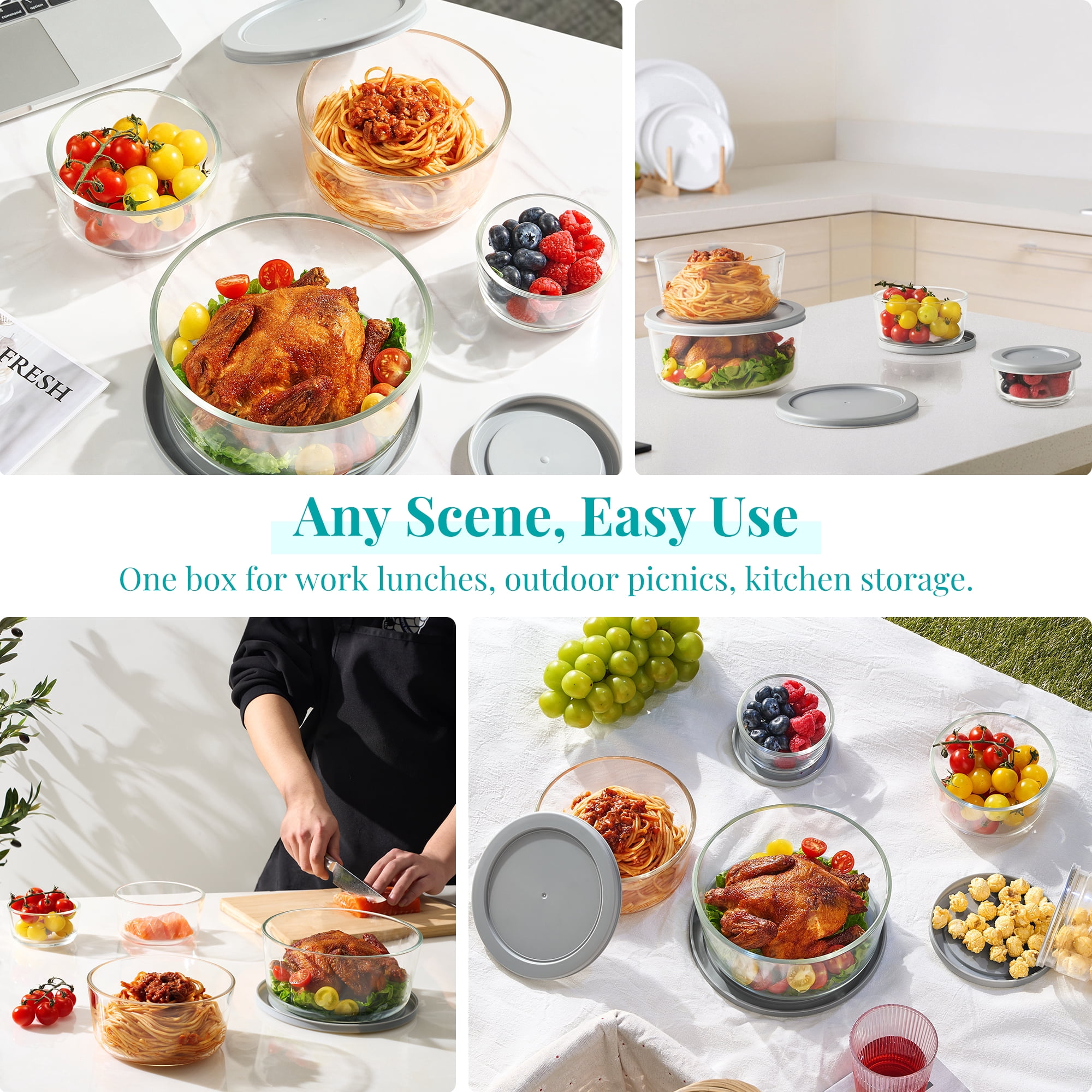 Sorbus 4-Pack Glass Meal Prep Containers with Airtight Lids, BPA-Free, Microwave Safe