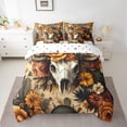 thumbnail image 2 of Manfei Country Floral Flowers 7-Piece Bedding Comforter Set,Rustic Bull Skull King Bedding Sets,Boho Exotic Style Bed Sheets For Men Women,Breathable Home Decor Reversible, 2 of 8