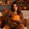 thumbnail image 7 of Halloween Classic Jack O Lantern Pumpkin, Grinning Smiling Pumpkin LED Light, Hollow Cutout Pumpkin Figurine for Mantel Covered Porch Indoor Fall Seasonal Home Decor, 7 of 7