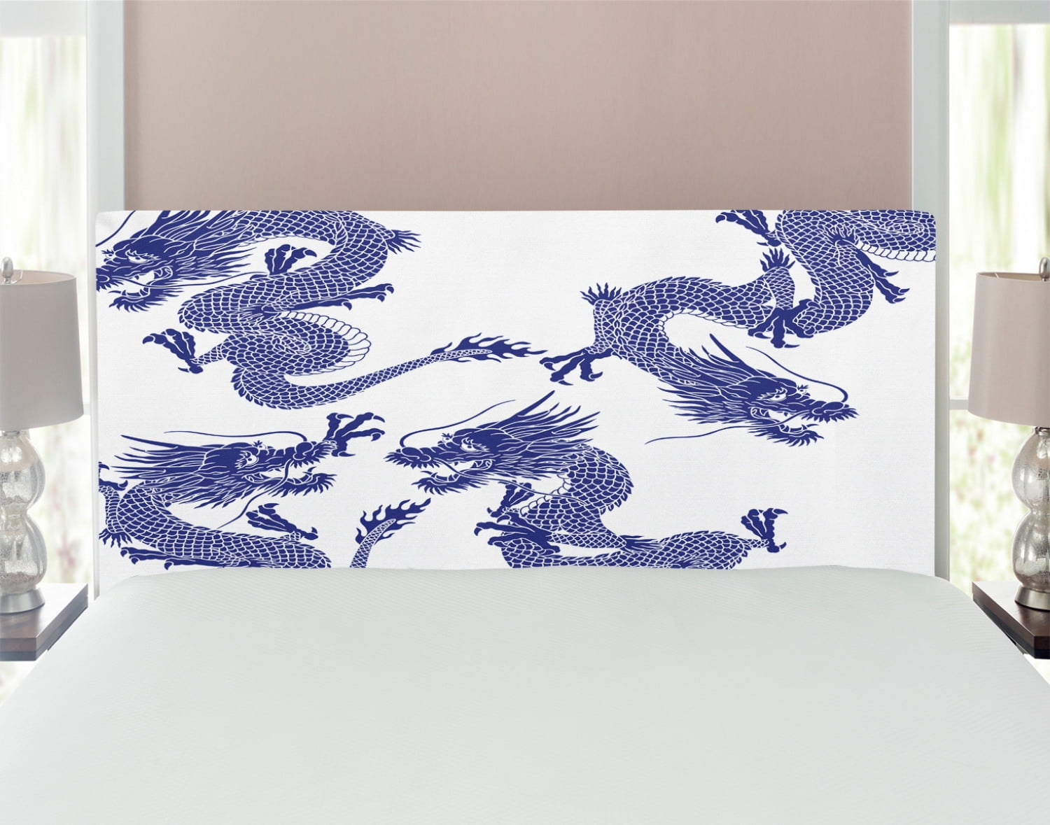 Dragon Headboard, Indigenous Japanese Dragons White Background Vitality