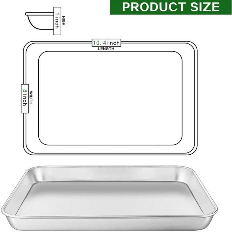 TRIANU Stainless Steel Baking Sheet, Cookie Sheet Bakeware Baking Pan Tray  for Toaster Oven 10 x 8 x 1 inch, Non Toxic & Healthy, Superior Mirror