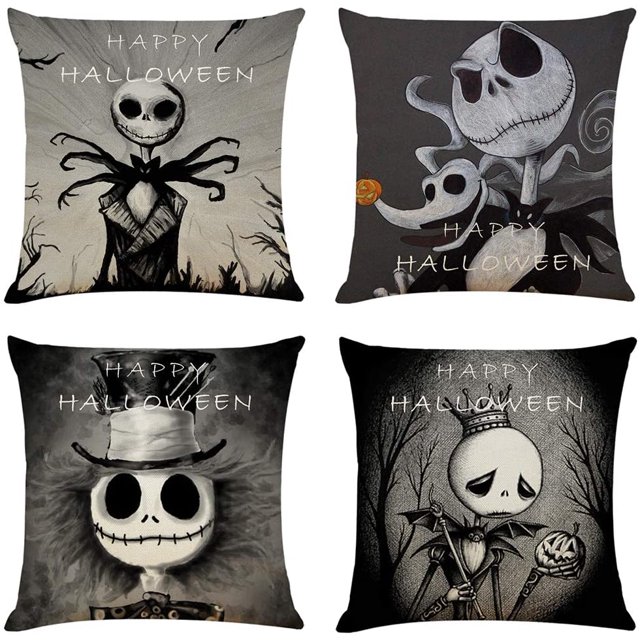 4pcs 45.72cm x 45.72cm Funda de almohada Decoración de Halloween Sofá Funda de almohada Algodón Lino Fundas de almohada cuadradas para sofá, sofá, cama y automóvil JAMW Sencillez