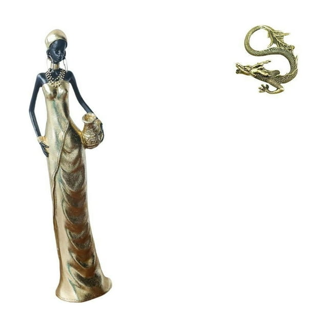 Figura africana de escritorio, estatua de dama tribal, escultura china de latón, pieza de arte en resina, adecuada para , estantes, chimeneas, es