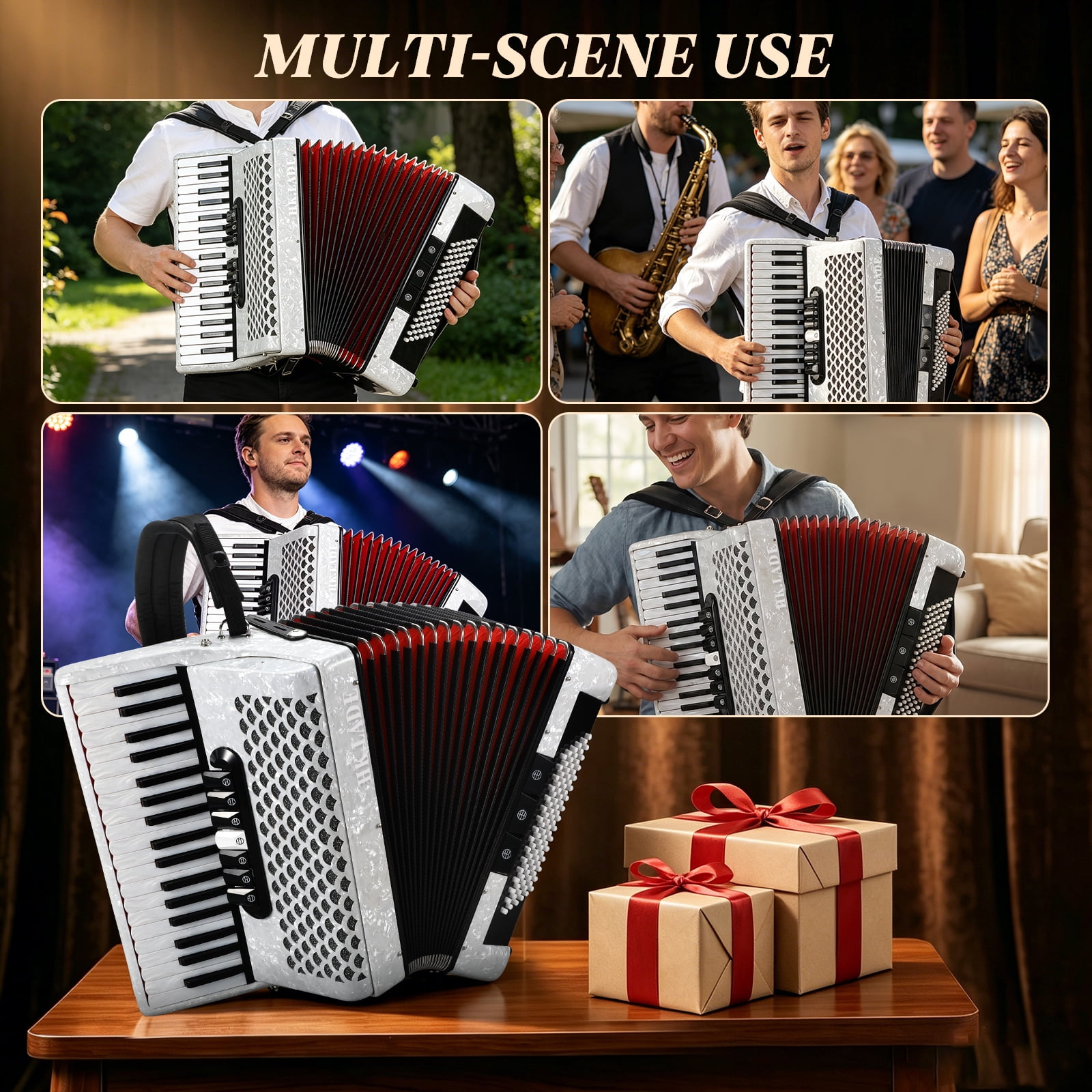 Hemoton 37 Key 96 Bass Accordion, White, Exceptional Sound Range for Musicians, Classes and Live Shows