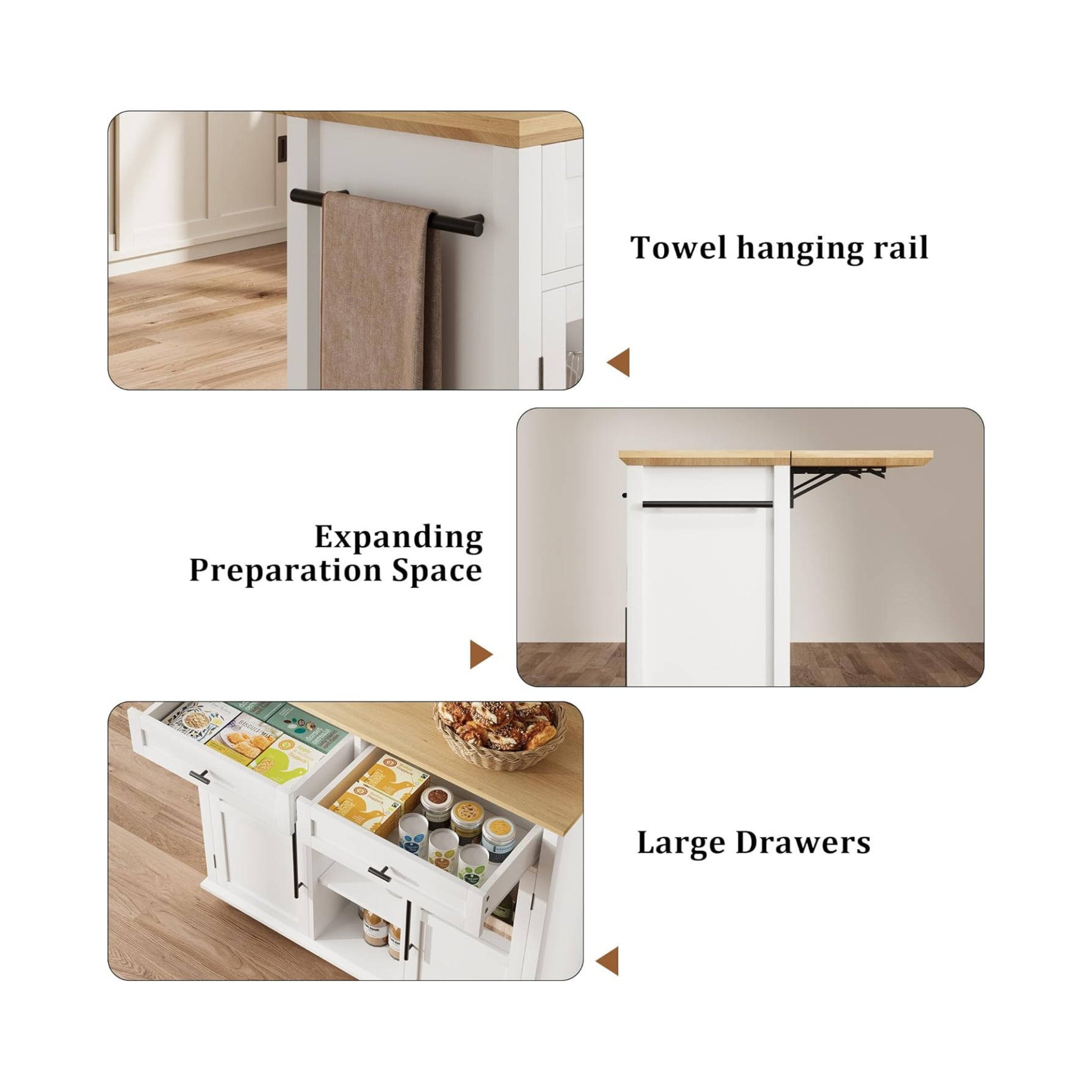 Foldable Kitchen Island Cart with Wheels, 2 Glass Doors, Home Kitchen Spice Rack & Towel Holder – Compact Mobile Storage Cart for Small Kitchens, Dining Rooms, Camping & RVs
