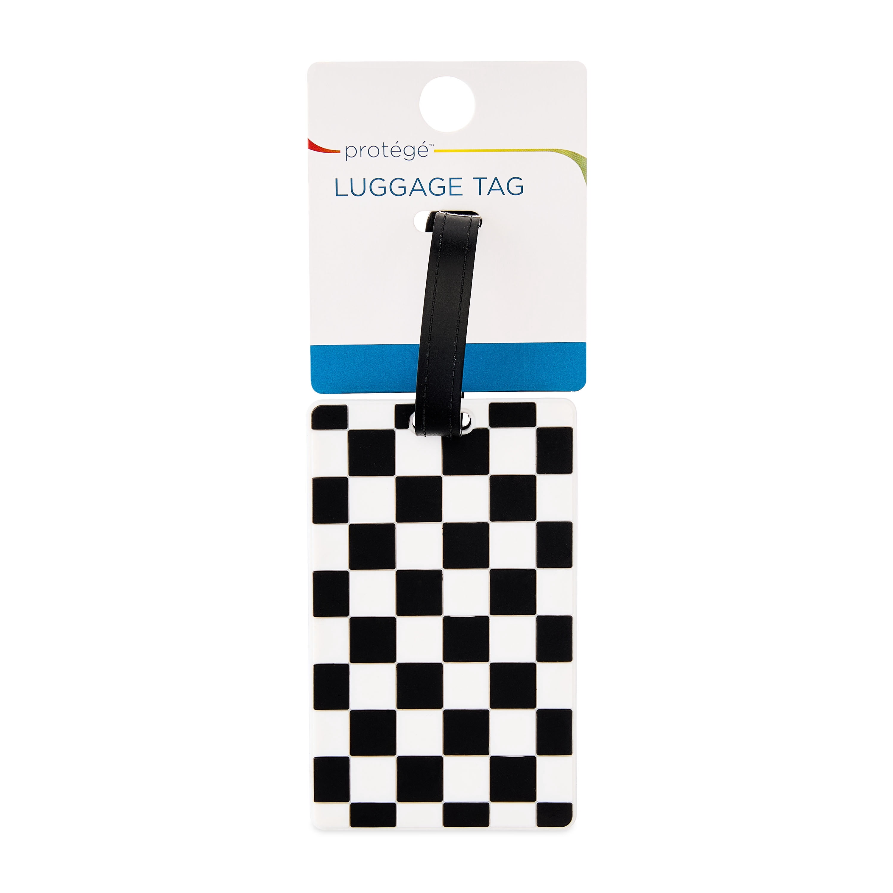 Protege Black and White Checkerboard Luggage Tag