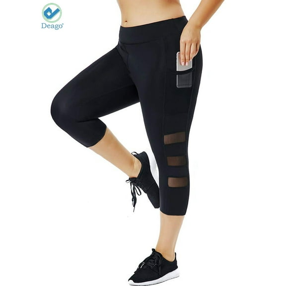 Deago Women's High Waist Yoga Pants Capri with Side Pockets Tummy Control Workout Running 4 Way Stretch Sports Leggings (S)