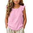 thumbnail image 4 of EnJoCho Girls Ruffl𝖾 Sleeveless Tank Tops Summer Cotton Linen T-Shirts Casual Crewneck Tees Tops Basic Blouse Kdis Girl Cute Shirts Little Girl Oversized T-Shirt, 4 of 5