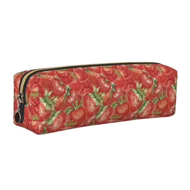 Easygdp Strawberry para Estuche de Lápices de Cuero, Estuche de Papelería de Cuero, Estuche de Gran Capacidad con Cremallera