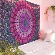 Purple and Pink Peacock Mandala Tapestry Twin Size Boho Beach Throw Dorm Room Indian Wall Hanging Art Bedspread Outdoor Picnic Blanket by Oussum