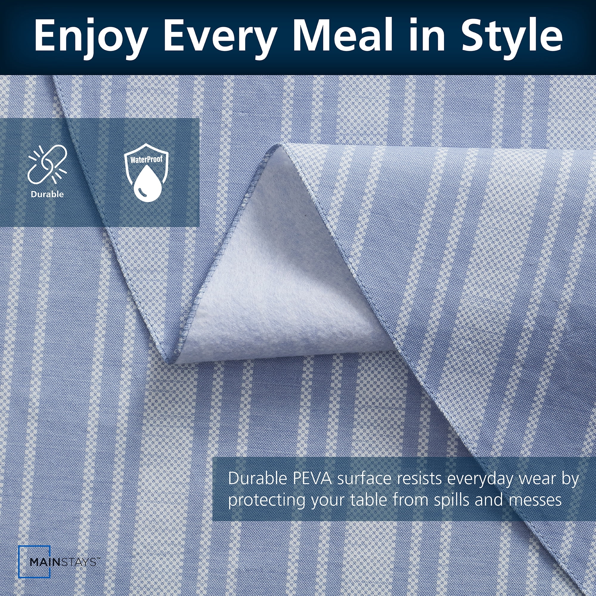 (2 pack) Mainstays PEVA Indoor & Outdoor Tablecloth, 70 in Round, Saville Blue Stripe