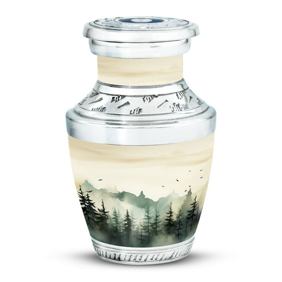 Dawn in a Misty Pine Forest Loving Legacy - Mini Urn for Keepsake - Small but Mighty Memorial for Adults - Funeral Urns For Human Ashes - Memorial Urns 3 Inch, 1 Pc
