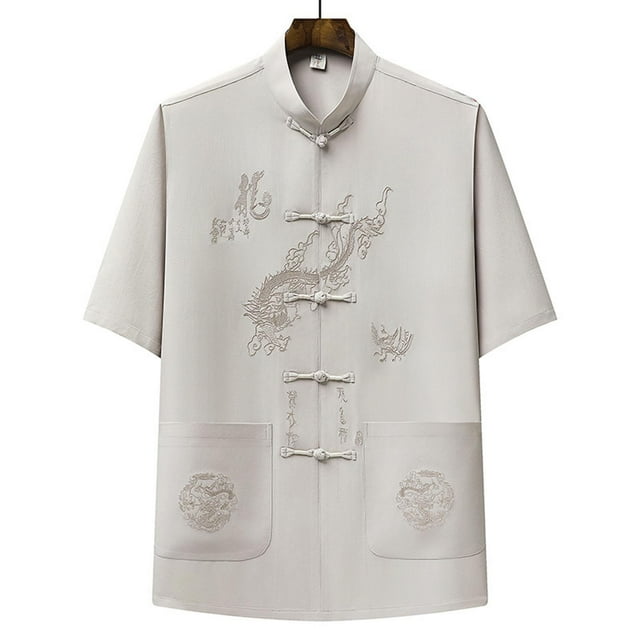 Blusa y camisa de manga corta con cuello alto para hombre, cómoda, lisa, de poliéster, informal, de manga corta y cuello alto.