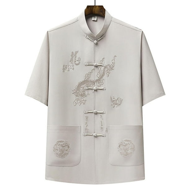 pstuiky Mangas cortas para hombre, Camisa informal de manga corta, cuello alto, lisa y cómoda para hombre camisas casuales para hombre m