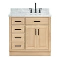 thumbnail image 2 of Ariel Hepburn 37 Inch Single Rectangular Sink Bathroom Vanity With Italian Carrara Marble Countertop 1.5 Inch Edge In Oak, 2 of 10