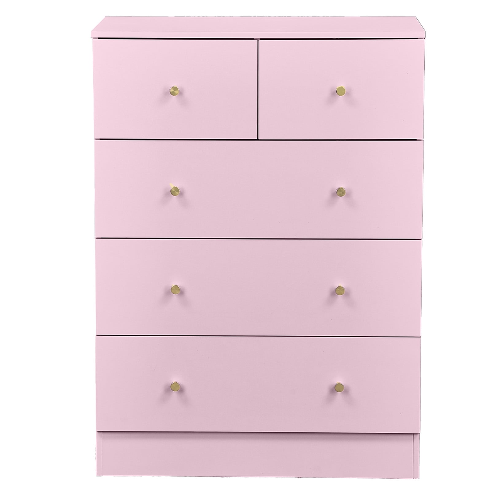 4-Tier 5-Drawer Cabinet Drawer Dresser with Gold Handles Macaron Pink, 25.98"*15.75"*35.83"