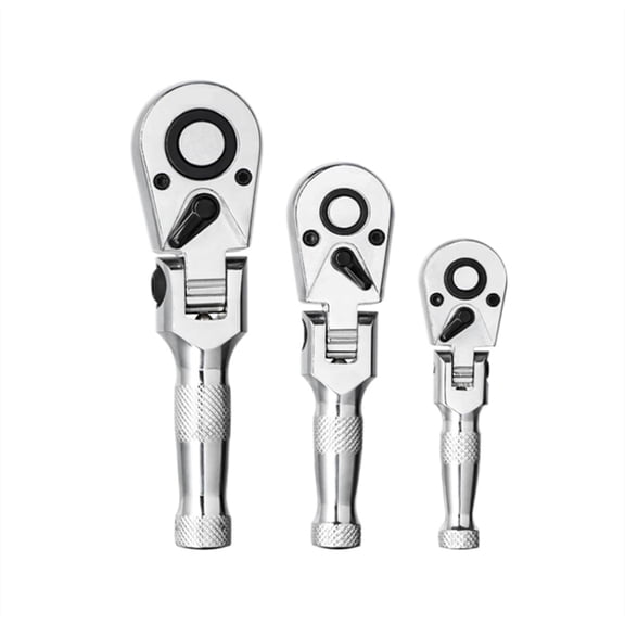 Flex-Head Stubby Ratchet Set, 1/4", 3/8", 1/2" Drive Flexible Mini Small Ratchet Handle Wrench 72-Tooth Quick-Release