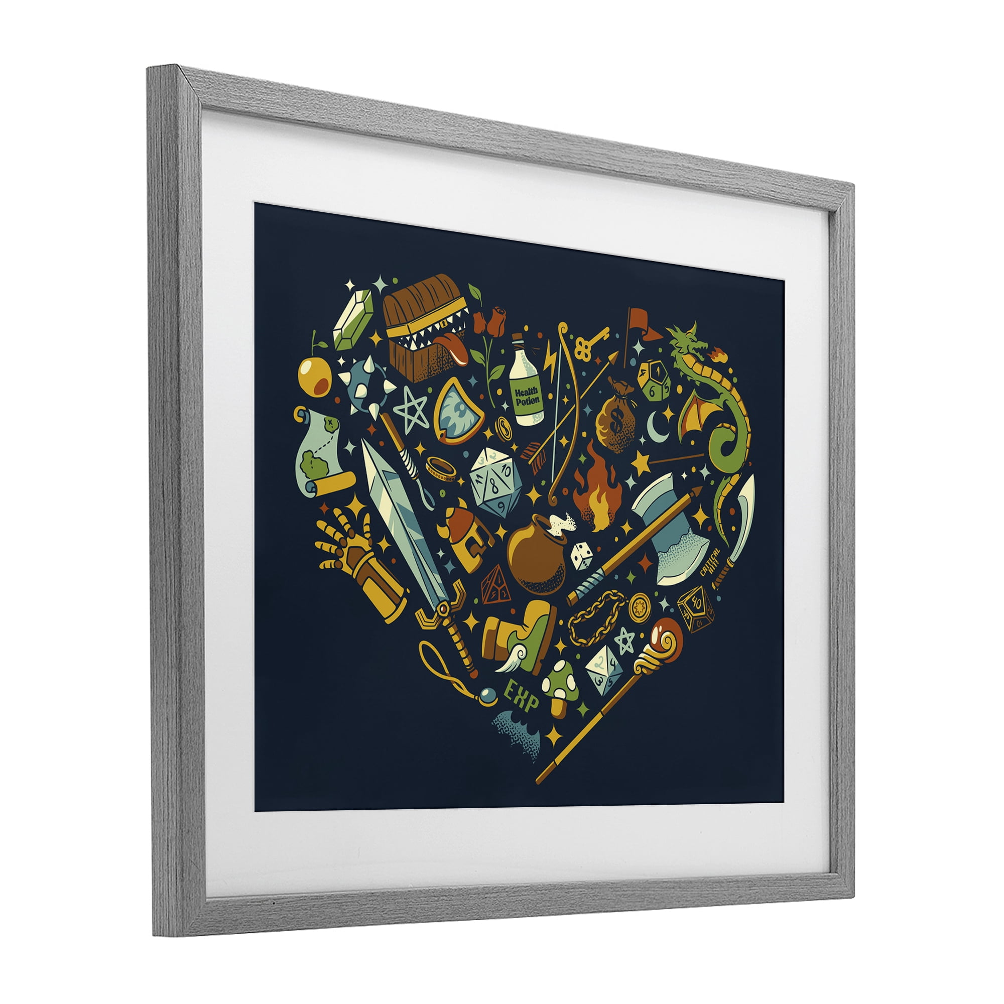 Stupell Industries Board Game RPG Trinkets Gray Framed Print Under Glass, design by Tobe Fonseca