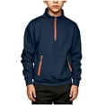 thumbnail image 6 of BRGZLK Boys Sweatshirts Trendy Color Block Stand Collar Long Sleeve Fleece Hoodless Hoodie Quarter Zip Pullover with Pockets Fall Kids Clothes 2026 Navy 12-13 Years, 6 of 8