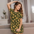 thumbnail image 3 of Fuzoiu Black Ink Green Plaid Sunflower Print Women Nightgowns, Soft Comfy Lightweight Short Sleeves Sleepwear,Crew Neck Loungewear, 3 of 6